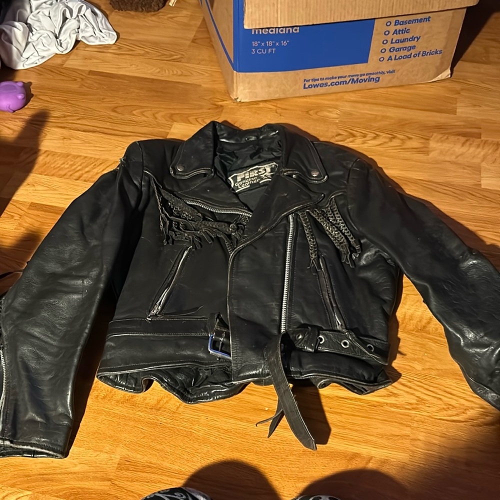 Black fringe leather jacket for riding